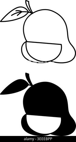 Mango Icons. Black and White Vector Icons of Exotic Plant. Natural and Organic Food. Sweet Dessert. Fruit Concept Stock Vector