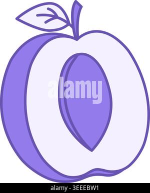 Colored Plum Icon. Vector Icon. Plum with Stone. Natural and Organic Food. Sweet Dessert. Fruit Concept Stock Vector