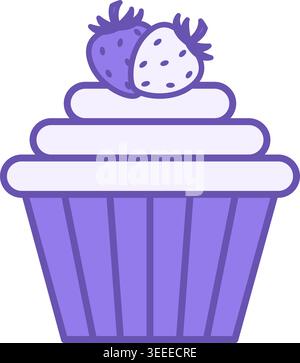 Colored Cupcake Icon. Vector Illustration. Edible Sweet Cookies Decorated With Strawberries. Tasty Food. Fast Food Concept Stock Vector