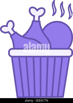 Colored Fried Chicken Icon. Vector Illustration. Fried Chicken Pieces in Packaging. Tasty Food. Fast Food Concept Stock Vector