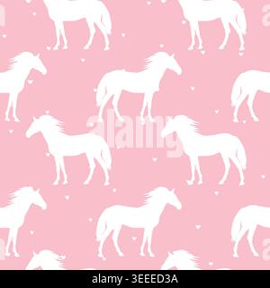 Animal seamless pattern with cartoon horses on color background. Cute holiday illustration with horse. Design for invitation, poster, card, fabric Stock Vector