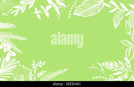 Delicate green floral frame with white flowers . Hand drawn. Not AI, vector illustration. Stock Vector