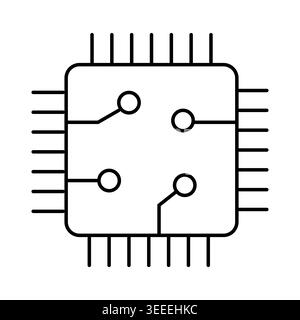Microchip pictogram. Vector line illustration. Suitable for electronics icons, hardware symbols, technology interface design. Stock Vector