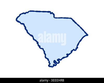 Doodle-style illustration of the South Carolina state map, featuring the recognizable shape of South Carolina in a simple, hand-drawn design. Stock Vector