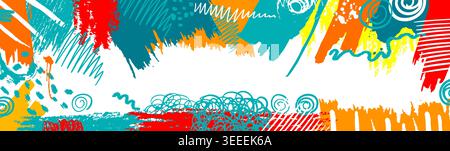 colored background with paint strokes frame. Hand drawn. Not AI, vector illustration. Stock Vector