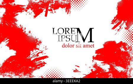 Monochrome red background with paint strokes. Hand drawn. Not AI, vector illustration. Stock Vector