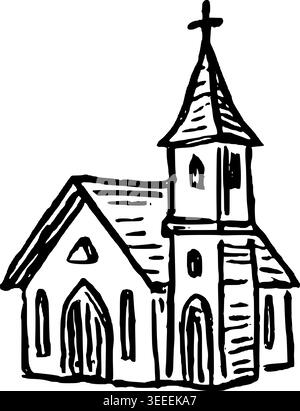 Hand Drawn Wedding Church Vector Drawing Stock Vector