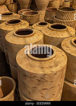 Large hand-made terracotta and ceramic planters for gardening Stock Photo