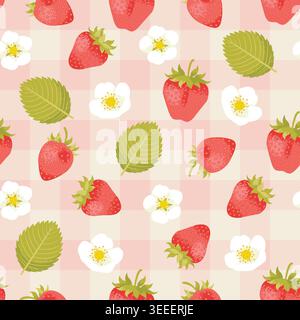 Fresh Juicy Sweet Strawberry Seamless Pattern. Vector illustration in hand-drawn style. Stock Vector