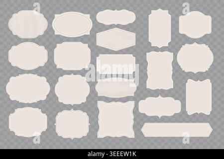 Vintage Embossed Frame Set. Old Ornamental label, emblem, sticker. Vector isolated illustration. Stock Vector