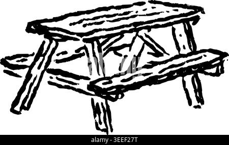 Hand Drawn Picnic Table Bench Vector Illustration Stock Vector