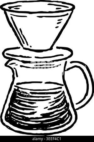 Hand Drawn Pour Over Coffee Dripper Vector Drawing Stock Vector