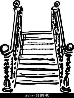 Hand Drawn Ornate Stairs Vector Drawing Stock Vector