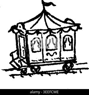 Hand Drawn Ornate Circus Wagon Vector Drawing Stock Vector