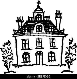 Hand Drawn Wedding Mansion Two Vector Line Art Stock Vector
