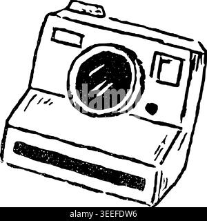 Hand Drawn Polaroid Camera Vector Line Art Stock Vector