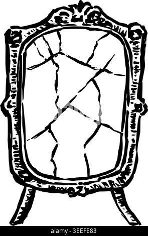 Hand Drawn Cracked Mirror Vector Illustration Stock Vector