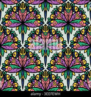 seamless floral scribble pattern background, motifs floral hand drawn, scribble style, scallop pattern, design for seamless floral pattern, printing, Stock Vector