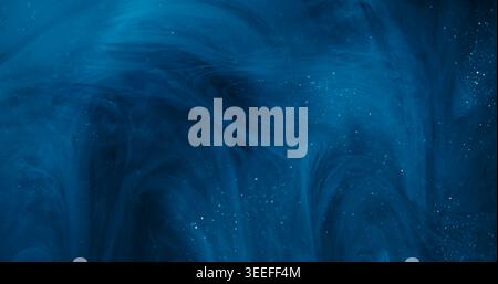 Cosmic flow blur. Glitter smoke. Shimmering blue haze blending color abstract background. Ink pigment fluid floating vapor texture. Stock Photo