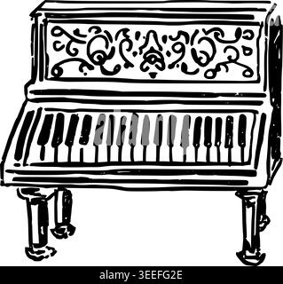 Hand Drawn Vintage Piano Vector Line Art Stock Vector