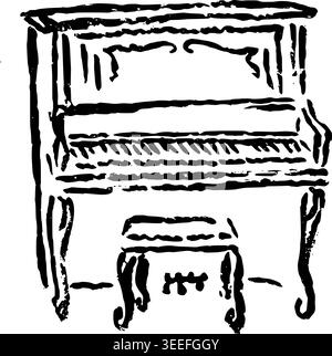 Hand Drawn Upright Piano Vector Illustration Stock Vector