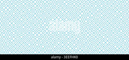 Blue geometric seamless pattern. Abstract wavy linear repeating maze background. Line labyrinth grid texture wallpaper for graphic print, design template. Vector repeated retro wiggly line all over bg Stock Vector