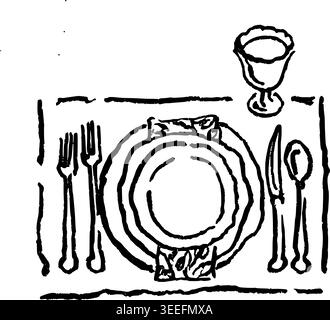 Hand Drawn Christmas Place Setting Vector Illustration Stock Vector