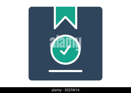 Stock solid icon. Modern icon of a sealed parcel with a checkmark symbol inside a circle, representing available inventory, verified stock, and ready Stock Vector