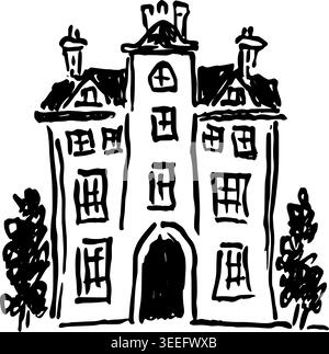 Hand Drawn Wedding Mansion Vector Line Art Stock Vector
