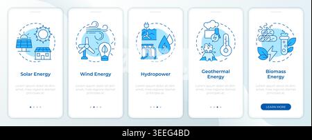 Types of renewable energy blue onboarding mobile app screen Stock Vector