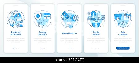 Renewable energy benefits blue onboarding mobile app screen Stock Vector