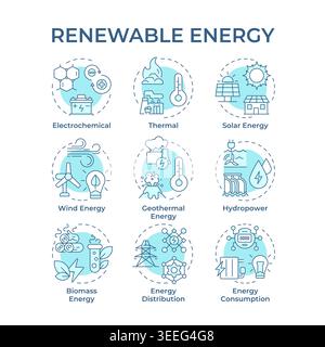 Renewable energy soft blue concept icons Stock Vector