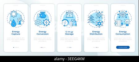 Renewable energy system blue onboarding mobile app screen Stock Vector