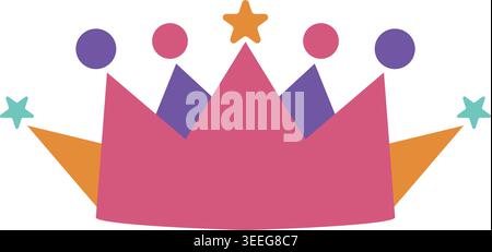 Simple illustration of a pink crown with purple diamond peaks round jewel tips a central star and small side stars. Stock Vector