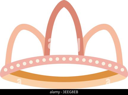 Simple illustration of a pastel tiara with a tall center arch side arches and small pearl dots along the band. Stock Vector