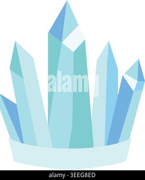 Simple illustration of a tall blue crystal crown with multiple pointed translucent facets rising from a pale base. Stock Vector