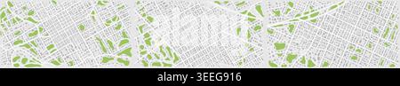 Three horizontal city map banners featuring street networks, building blocks and green park areas. Vector illustration. Stock Vector