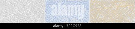Set of three abstract city map backgrounds with detailed street networks in different colors. Vector illustration. Stock Vector