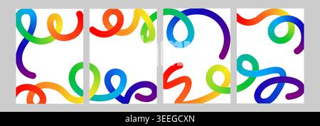 Color blend vector curved line set. Colour splash fluid shape doodle element. Gradient flow brush, squiggly scribble, happy birthday party direction Stock Vector