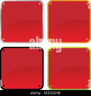 Blank Square Metal Plate Frame Set with Rounded Corner Borders Stock Vector