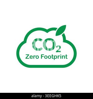 CO2 Zero Footprint Green Cloud Outline Icon Stock Vector