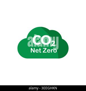 CO2 Net Zero Green Solid Cloud Flat Icon Stock Vector