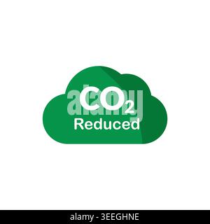 CO2 Reduced Green Solid Cloud Flat Icon Stock Vector