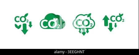 Green CO2 Emission Reduction and Carbon Exchange Icons Collection Stock Vector