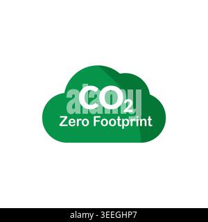CO2 Zero Footprint Green Solid Cloud Flat Icon Stock Vector
