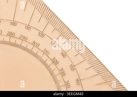 Part of plastic protractor ruler closeup isolated on white background Stock Photo