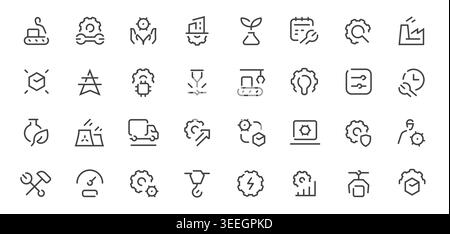 Modern industrial manufacturing and automation line icons collection Stock Vector