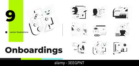 Digital onboarding workflow and UI outline illustrations bundle Stock Vector