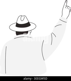 Cricket Umpire from Back View. Hand Raised with Finger Pointing Up for Out Sign. Modern Minimalist line art. Vector Illustration Stock Vector