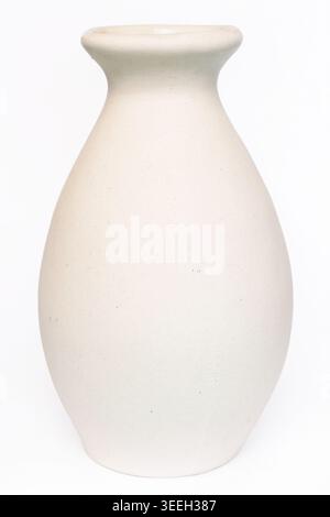 Ceramic light tall vase isolated on white background macro Stock Photo